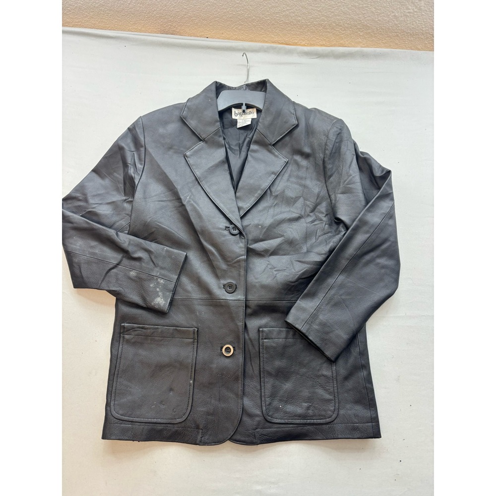 Bagatelle Black Leather Blazer Jacket Womens Size 8 Three Button Patch Pockets
